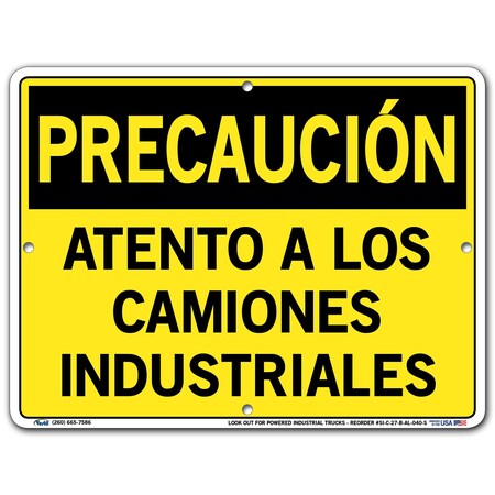 Vestil Aluminum Sign, 9-1/2" Height, 12-1/2" Width, Aluminum, Rectangle, Spanish SI-C-27-B-AL-040-S